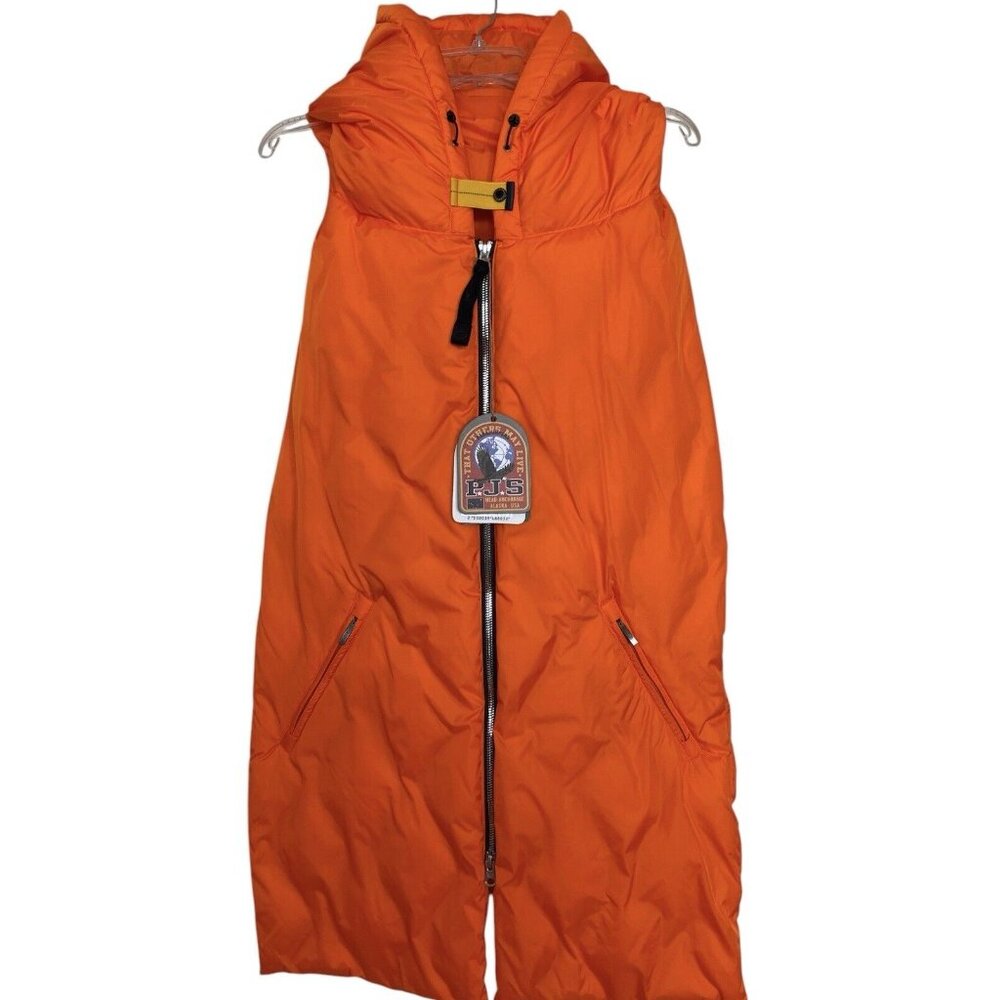 Parajumpers Designer Estelle Down Hooded Scarf Gilet Open Back Vest Orange